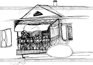 Sketch of house roof and balcony - vector clipart