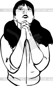 Sketch of girl praying - royalty-free vector clipart