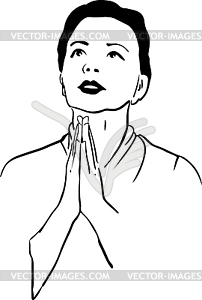 Sketch of girl praying - vector clipart