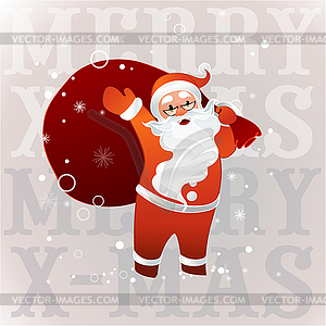 Santa Claus in sunglasses with big bag - vector image