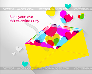 Envelope with hearts for Valentine`s Day - vector clipart