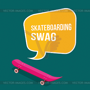 Skateboard with thought bubbles on green background - vector clip art