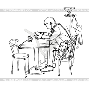 1 эскиз человека с табличкой - векторный рисунок