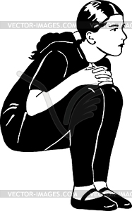 Sketch of girl sits and listens - vector clip art