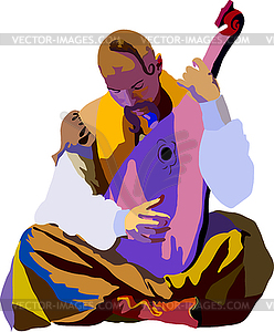 Ukrainian Cossack warrior plays Kobza - vector clipart