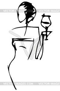 Эскиз элегантной женщины с бокалом - иллюстрация в векторе