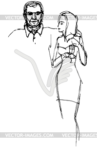 Sketch of guy hugs girl with glasst - vector clip art