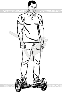 Sketch of young man riding gyroscope - vector clipart