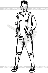 Sketch of young man in short pants - vector clip art