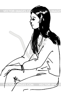 Sketch for portrait of young girl - vector image