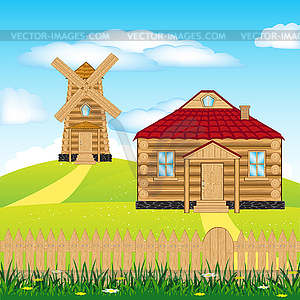 Wind mill on hill - vector image