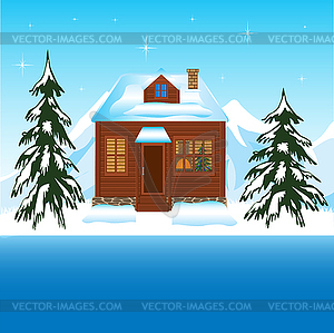 Beautiful house beside yard in winter - vector clipart