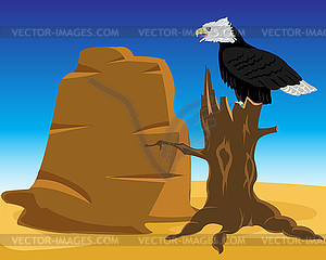 Desert and eagle on tree - vector clipart