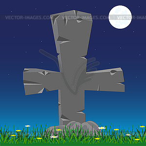 Grave with cross of stone - vector clipart