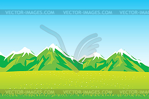 Year field and mountains - color vector clipart