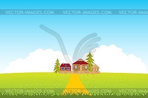 Village in clean field - vector clip art