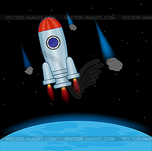 Rocket in open cosmos - vector clipart