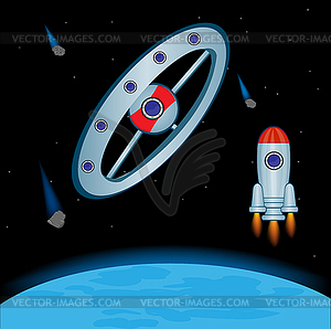 Cosmic station in cosmos - vector clip art