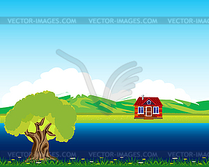 House beside streams - stock vector clipart