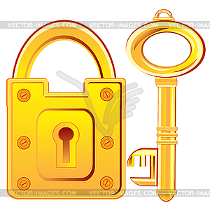 Gold lock and key - vector clip art