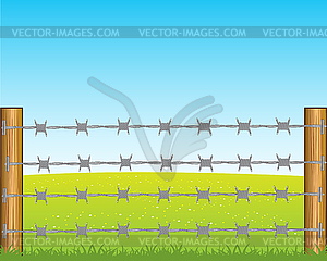 Poles with barbed wire - vector clipart