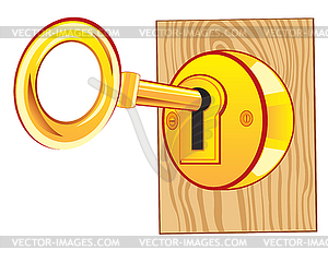 Golden key in lock - vector image