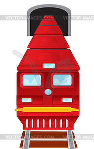 Red train drives out of subway - vector clipart