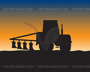 Силуэт трактора в поле - клипарт в формате EPS