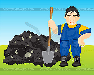 Worker digs pit - vector clipart