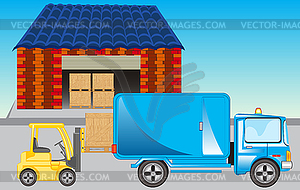 Loading of goods on storehouse - vector image