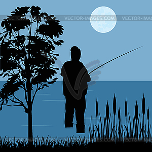 Fisherman goes fishing - vector EPS clipart