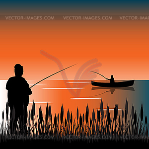 Bulrush on lake - vector clip art