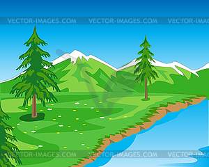 Пейзаж с горы - векторное графическое изображение