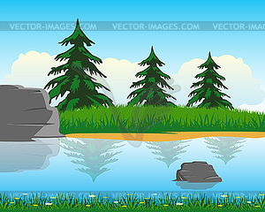 Побережье реки прозрачной - изображение в векторном формате