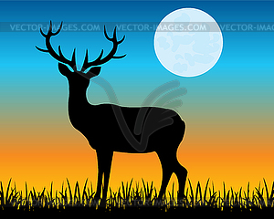 Силуэт оленя на поляне - векторное изображение EPS
