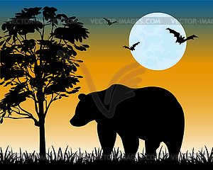 Silhouette bear on glade - vector clipart / vector image