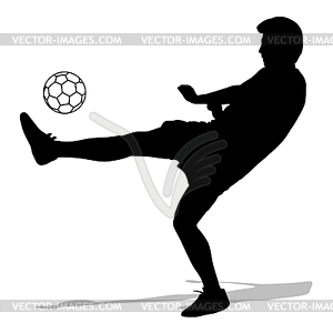 Silhouettes of soccer players with ball - vector clip art