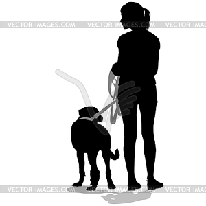 Silhouettes of people and dogs.  - vector image