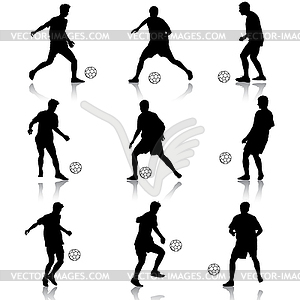 Silhouettes of soccer players with ball - vector image