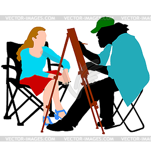 Silhouette, artist at work, illustr - vector image