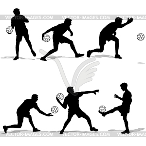 Silhouettes of soccer players with ball - stock vector clipart