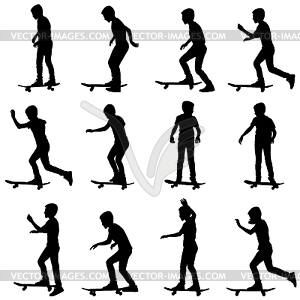 Set of skateboarders silhouette. - vector image