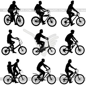 Set silhouette of cyclist male and female. - vector image