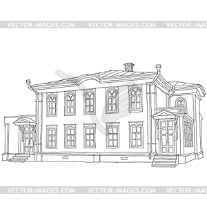 House sketch two-storey wooden house Ulyanov - vector image