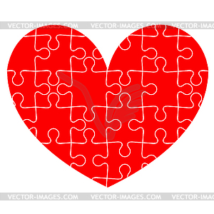 Jigsaw puzzle in red heart. - vector clipart