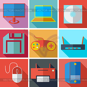 Collection modern flat icons media technology with - vector clip art