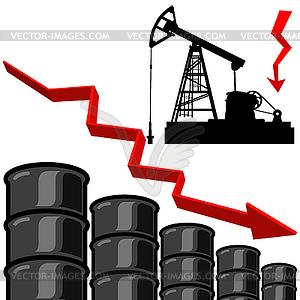 Oil barrel graph with red arrow pointing down. - vector clip art