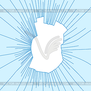 Radial cracks on broken blue glass.  - vector clipart