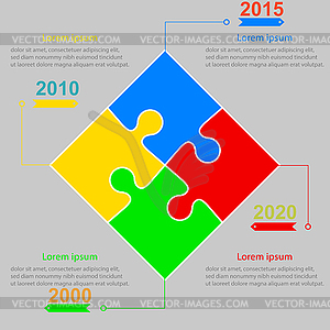 Infographics report templates in square puzzle - vector clipart
