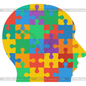 Jigsaw puzzle human head, colored background. - vector EPS clipart